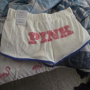 PINK Victoria's Secret White and Pink Athletic Shorts